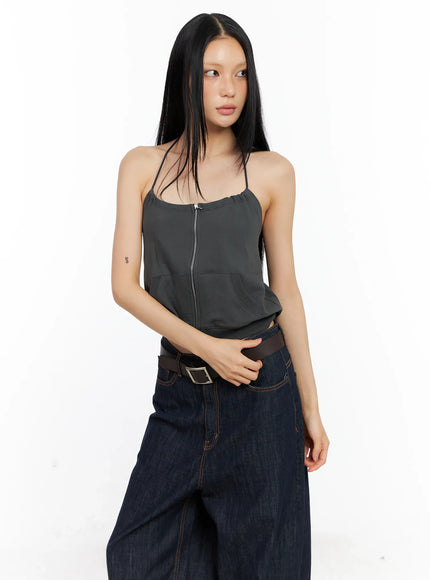 Knit Zip-Up Halter Top CL529