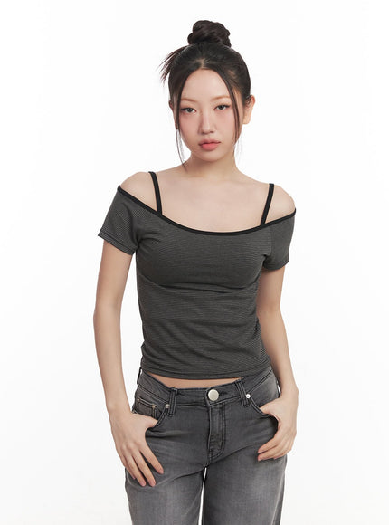 slim-fit-stylish-crop-tee-cami-set-cm528 / Dark gray