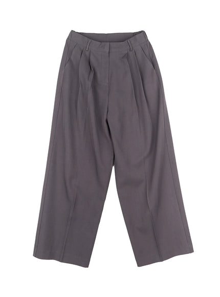 wide-leg-pintuck-slacks / Dark gray