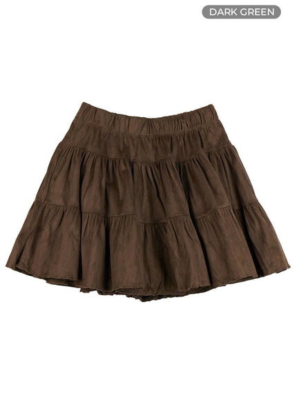 wrinkled-ruffle-mini-skirt-oo416 / Dark green