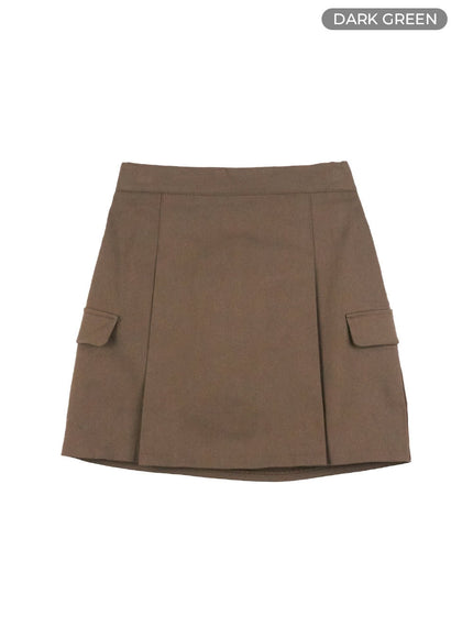 elegant-solid-mini-skirt-with-pockets-os416 / Dark green