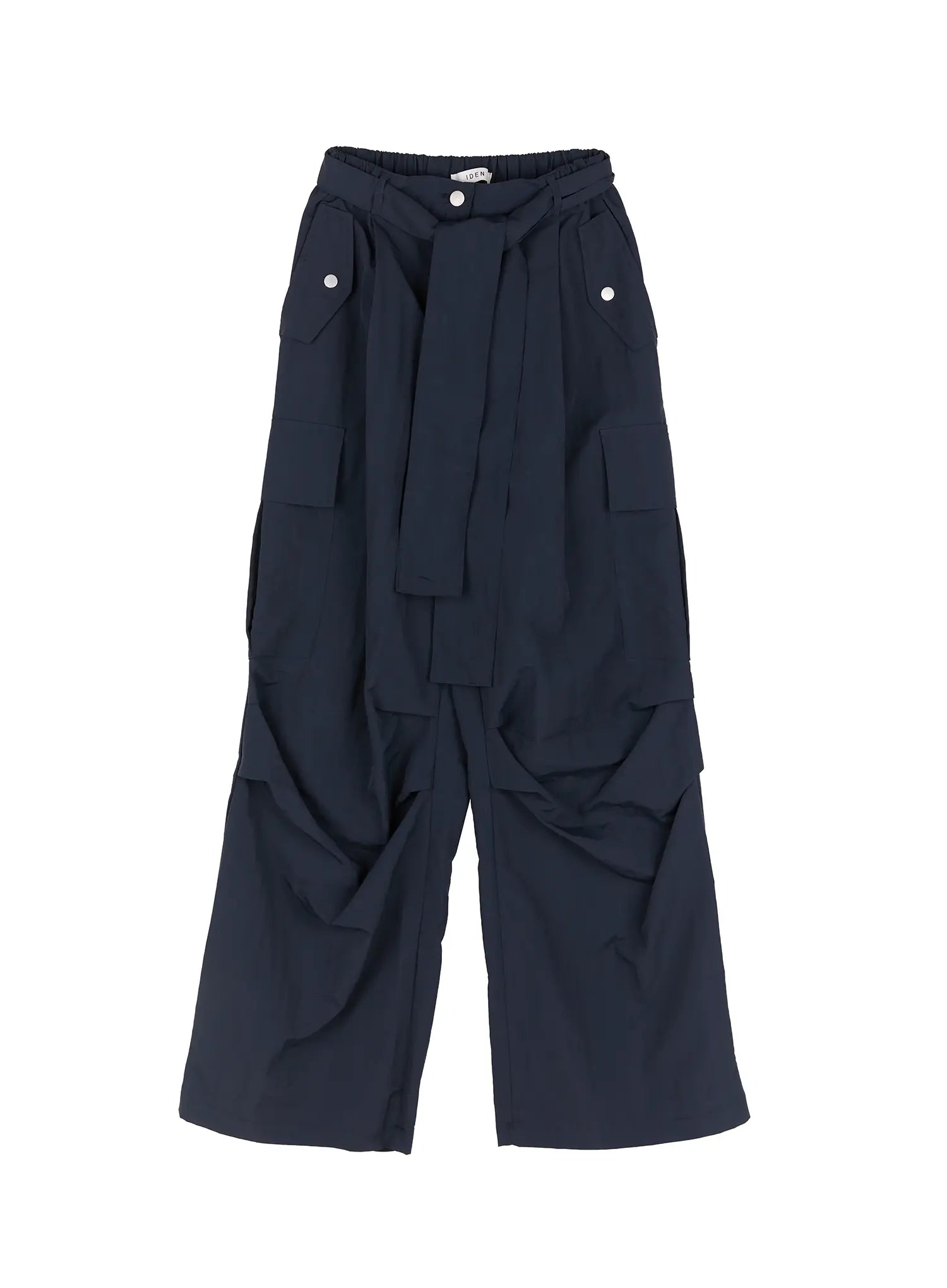 pintuck-nylon-wide-leg-cargo-pants-cy514 / dark blue