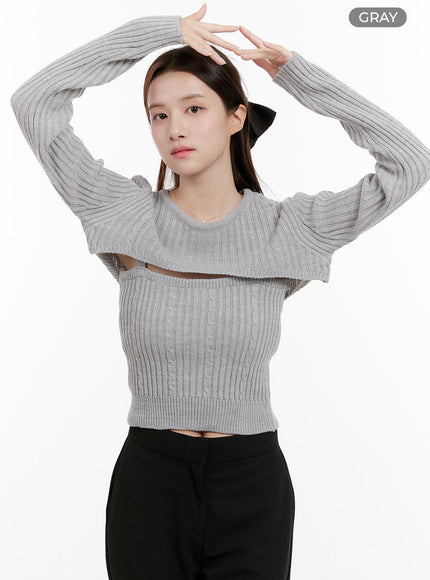 cable-knit-bolero-og428 / Gray