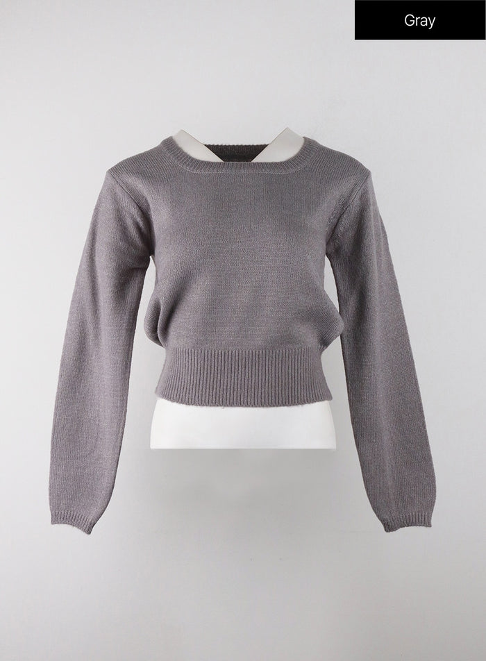 square-neck-knit-sweater-od329 / Gray