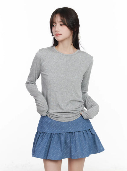 sheer-round-neck-long-sleeve-top-cm527 / Gray