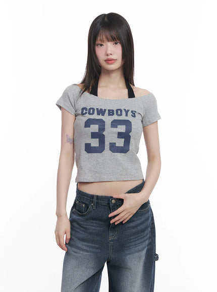 cowboys-off-shoulder-crop-tee-cu518 / Gray