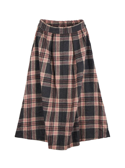 wool-blend-checked-maxi-skirt-od418 / Gray