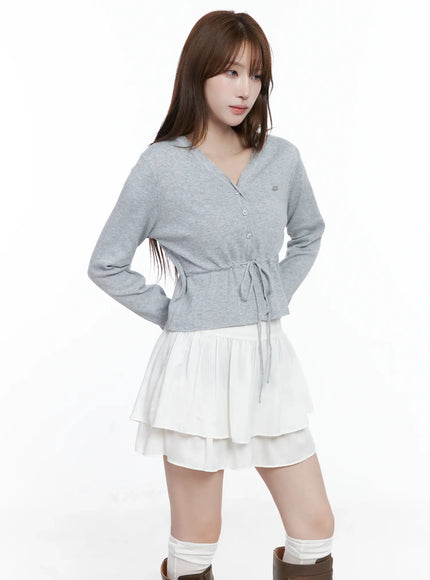 v-neck-lace-strap-cardigan-cs501 / Gray