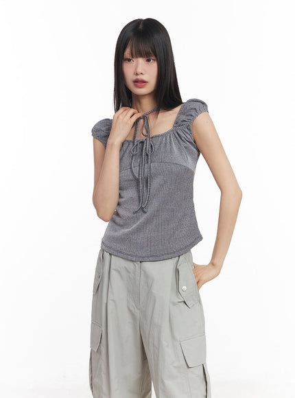 puff-sleeve-cropped-blouse-bandana-set-cy514 / Gray