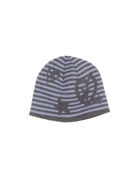 striped-graphic-knit-beanie-cf510 / Gray