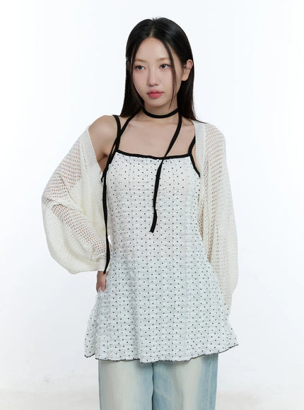 sheer-knit-bolero-cardigan-cu527 / Light beige