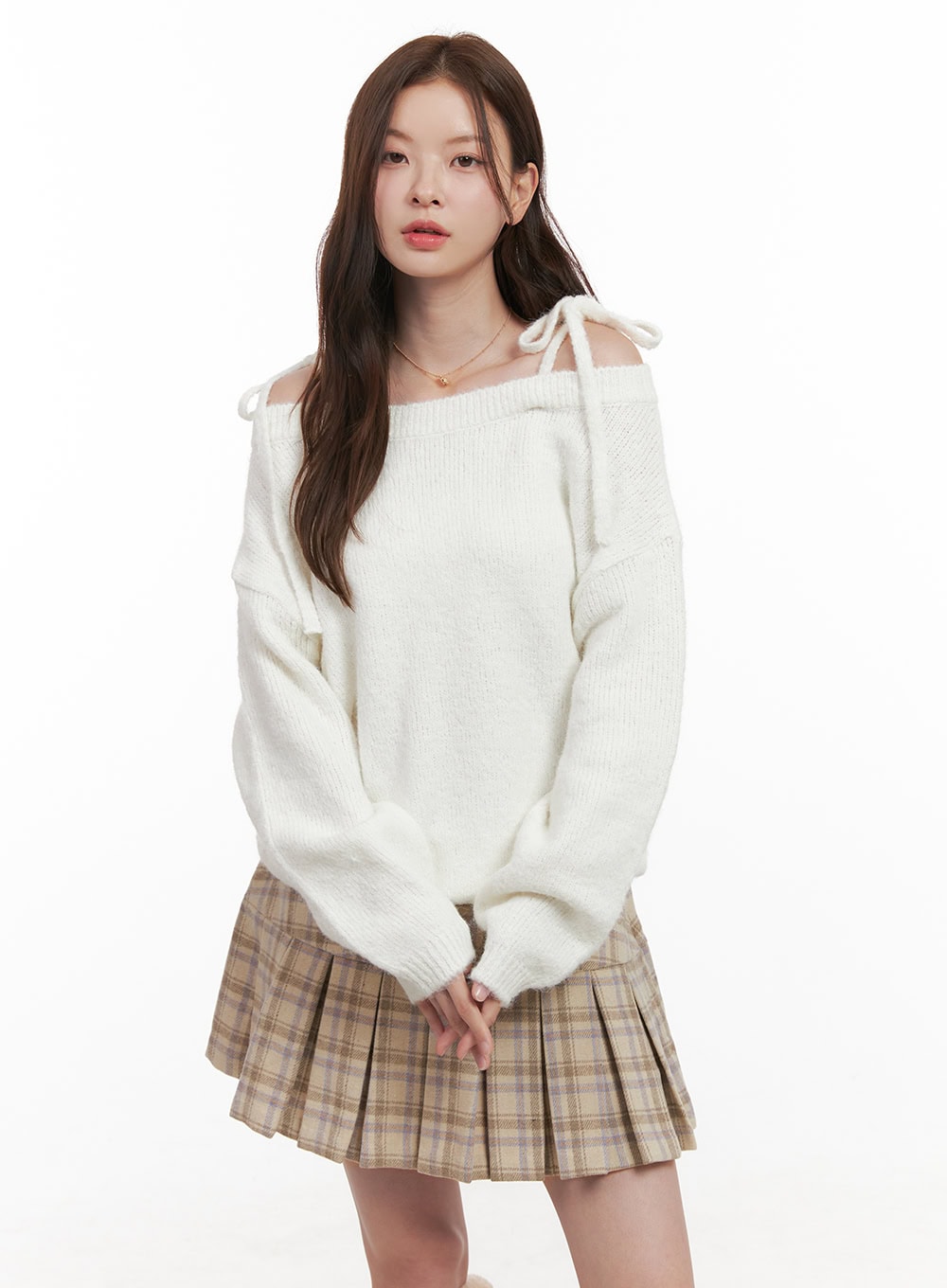 wool-blend-strap-shoulder-sweater-od403 / Light beige