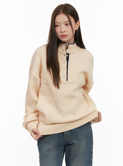 soft-half-button-sweater-od412 / Light beige