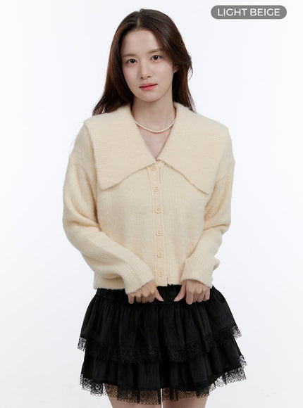 cozy-collar-big-knit-cardigan-oo407 / Light beige