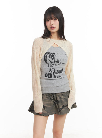 Knit Mesh Bolero Top CA522