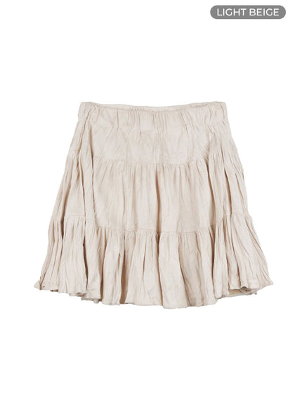 wrinkled-ruffle-mini-skirt-oo416 / Light beige