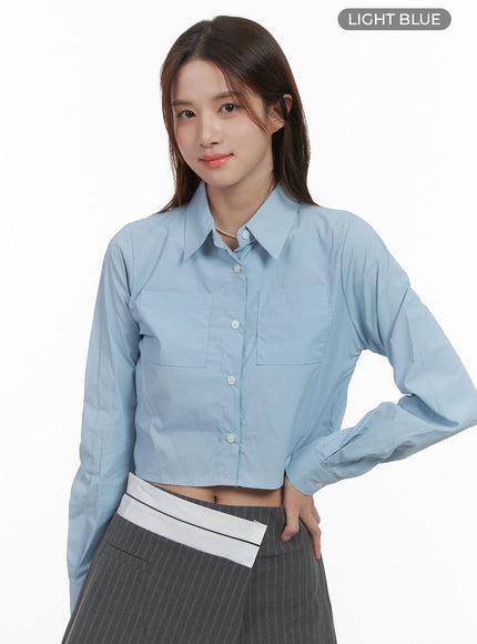 sleek-collar-pocket-crop-shirt-os416 / Light blue