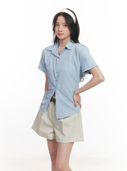 slim-fit-buttoned-half-sleeve-shirt-ca510 / Light blue