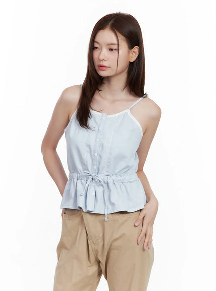 lace-detail-buttoned-tank / Light blue