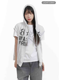 graphic-loose-fit-vest-hoodie-cy407 / Light gray