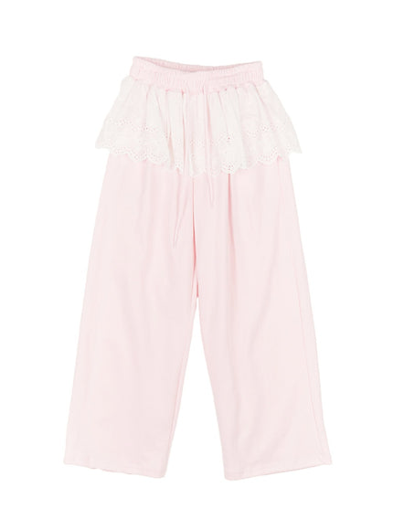 Lace-Trim Skirt with Sweatpants CM514