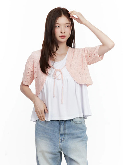 short-sleeve-knit-bolero / Light pink