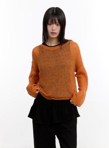 Sheer Knit Long-Sleeve Top CA508