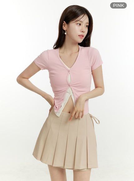 slit-layered-short-sleeve-top-ou428 / Pink