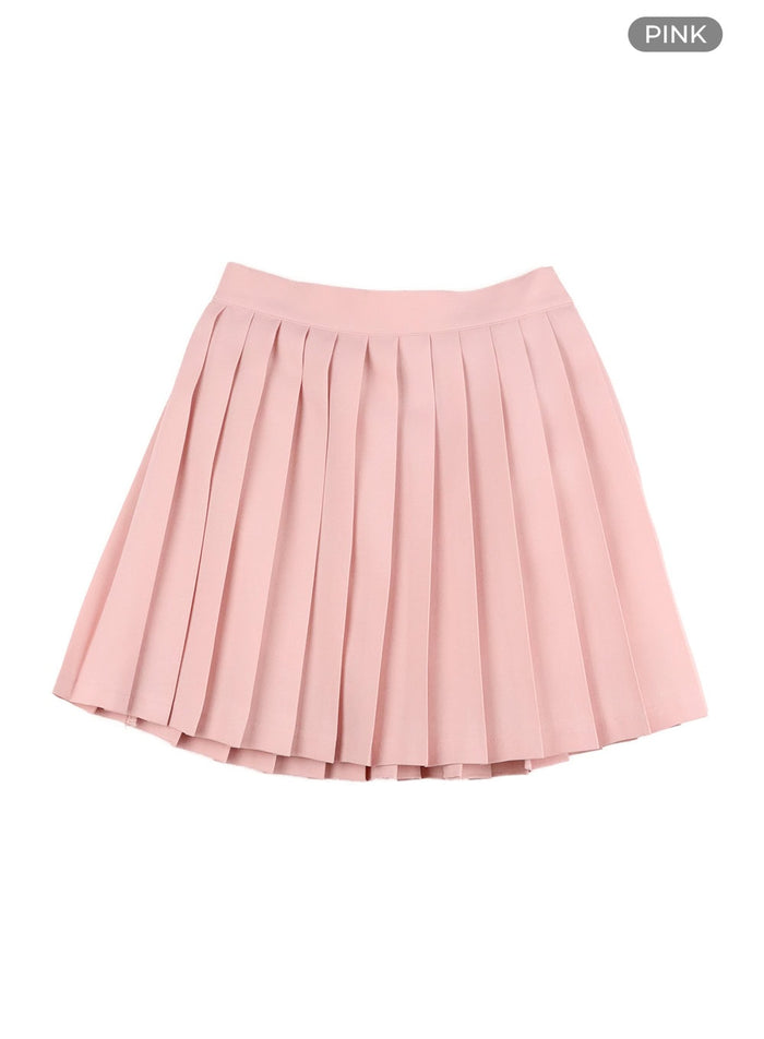 solid-pleated-mini-skirt-oy421 / Pink