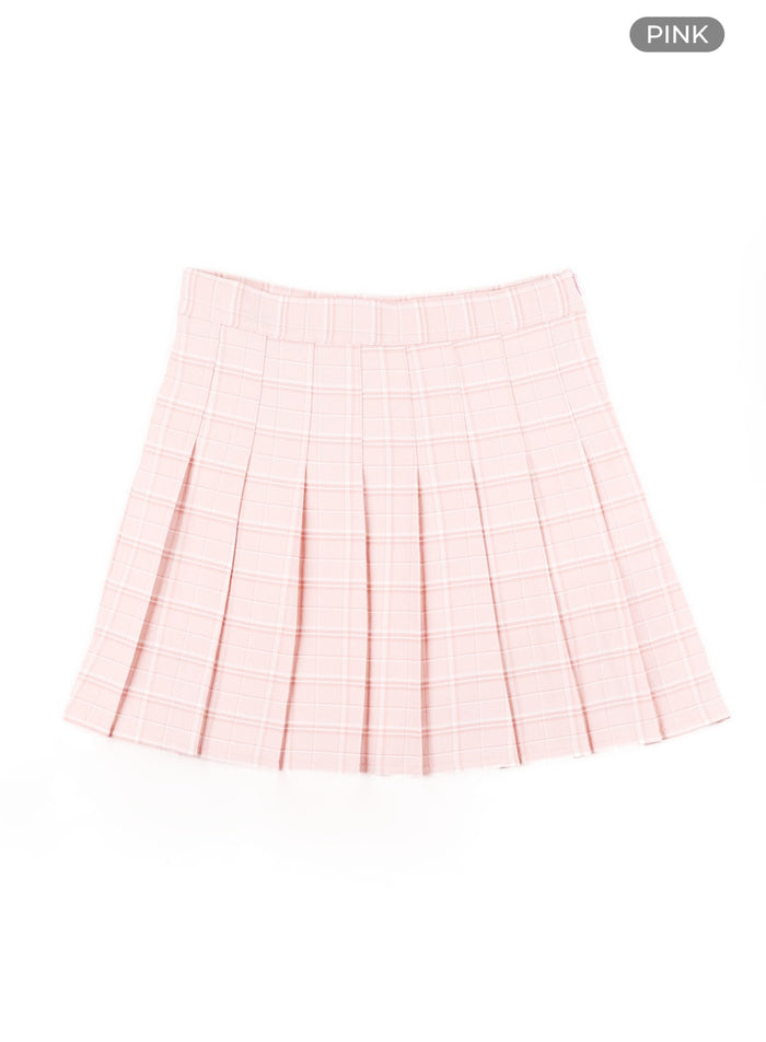 pleated-checkered-mini-skirt-om429 / Pink