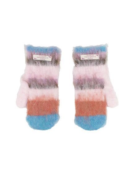 mixed-wool-striped-mittens-cn521 / Pink