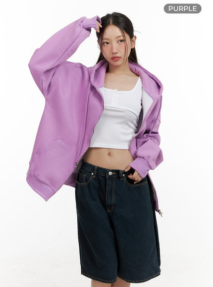 oversized-two-way-zip-up-sweat-hoodie-cl431 / Purple