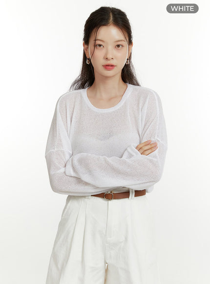 solid-sheer-long-sleeve-top-ou419 / White