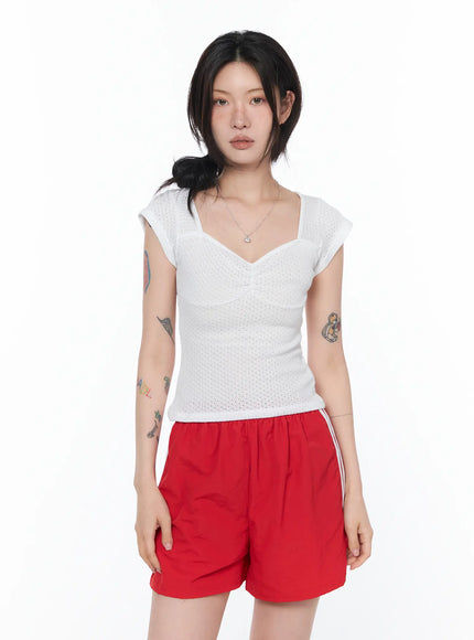 sweetheart-neck-shirred-top-ca524 / White