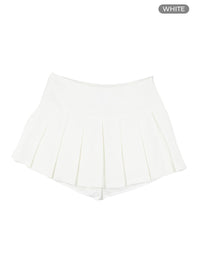 pleated-asymmetrical-layered-mini-skirt-ou403 / White