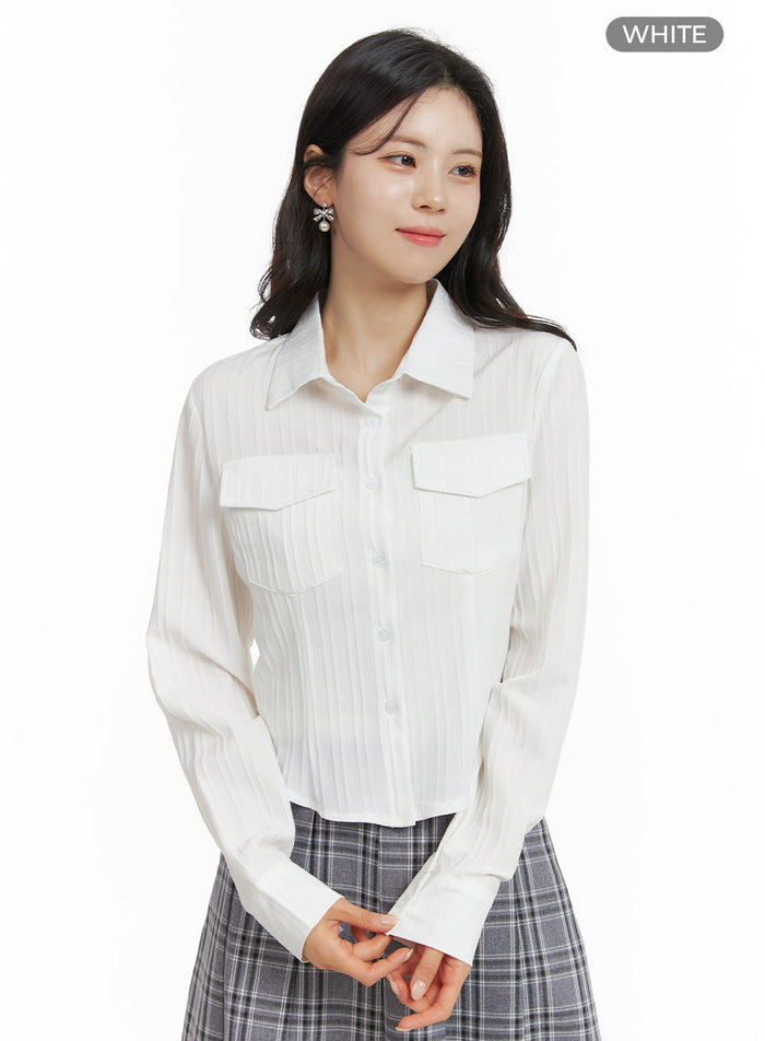 collar-striped-button-up-crop-shirt-om420 / White