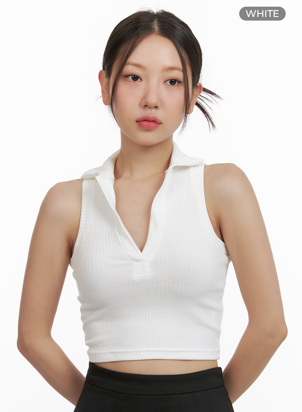 sleeveless-collar-crop-tank-top-ou404 / White