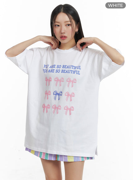 oversized-ribbon-graphic-tee-om429 / White