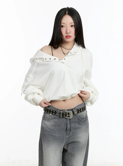 eyelet-crop-hoodie-cm511 / White