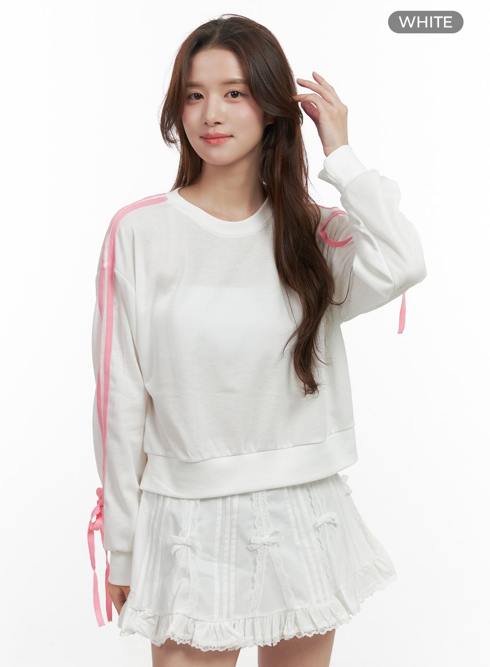 ribbon-lined-cotton-sweatshirt-oo421 / White