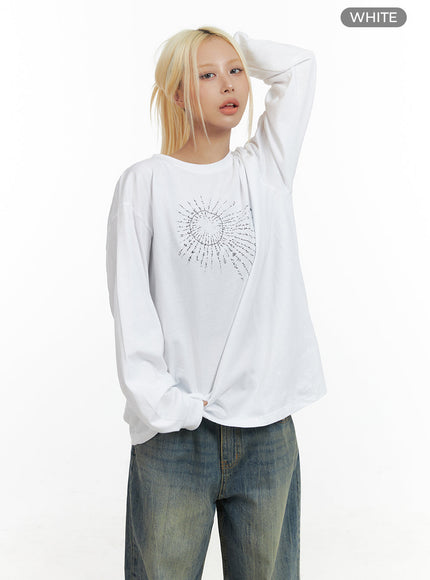 graphic-round-neck-loose-fit-top-co415 / White