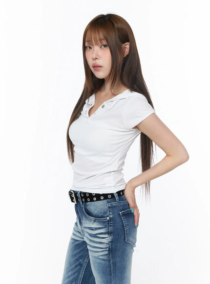 casual-snap-button-hooded-tee-cy529 / White