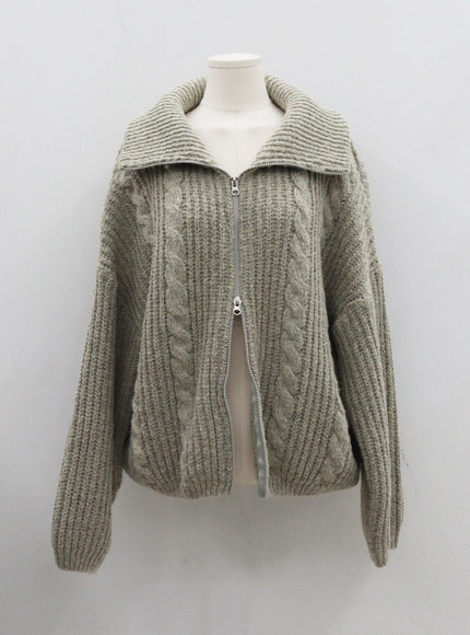 Twist Pattern Two Way Zipper Knit Cardigan CD20