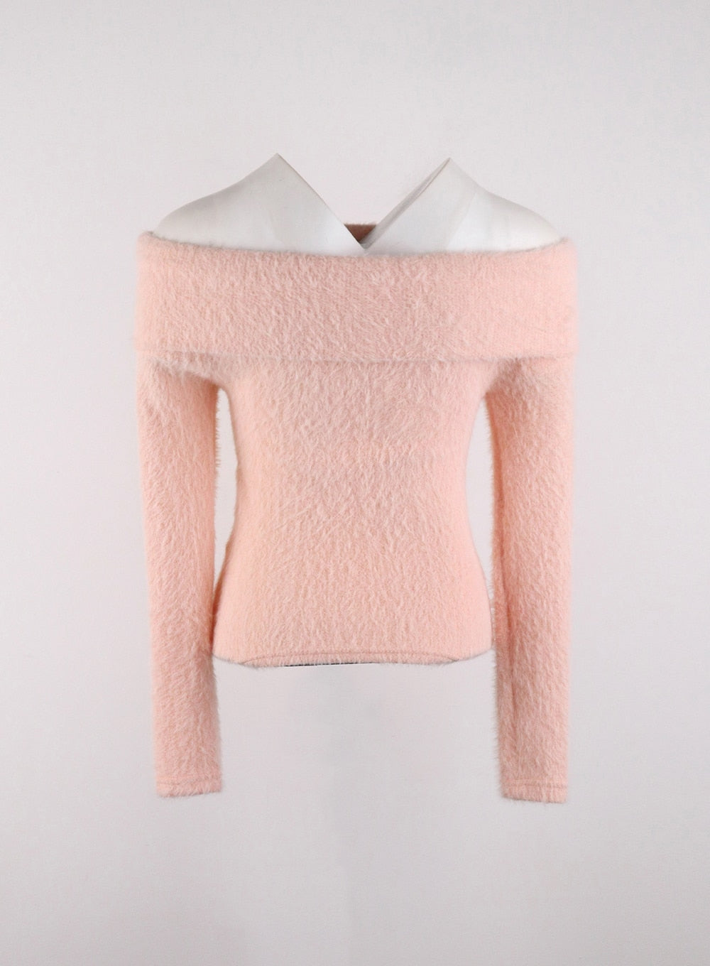 Pink sweater hot sale off shoulder