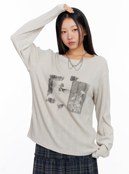 oversized-ribbed-knit-long-sleeve-top-co515 / Beige
