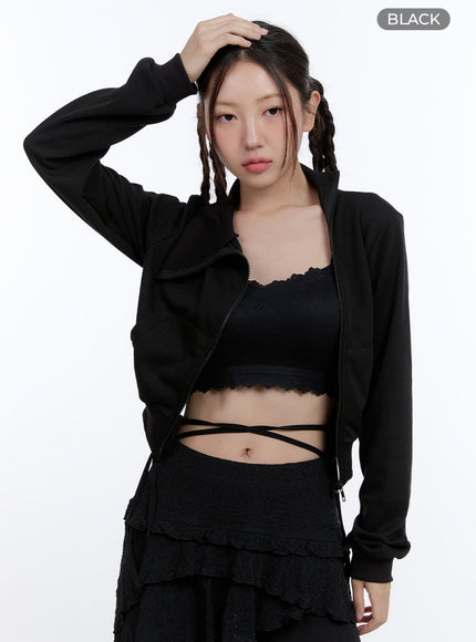 turtleneck-zip-up-crop-sweatshirt-cg414 / Black