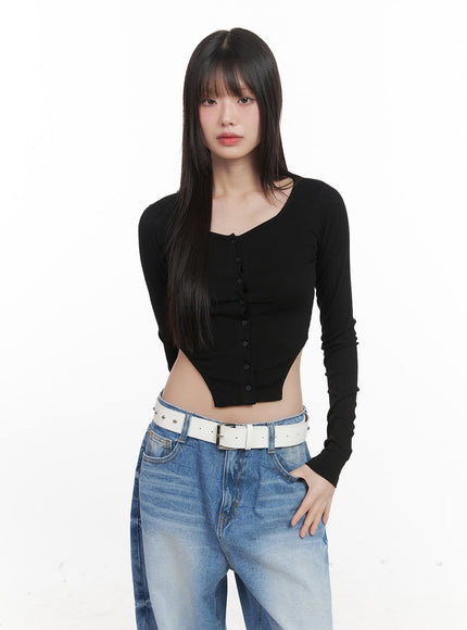 buttoned-long-sleeve-crop-top-cj524 / Black