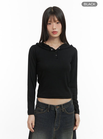 slim-fit-hooded-long-sleeve-top-co410 / Black