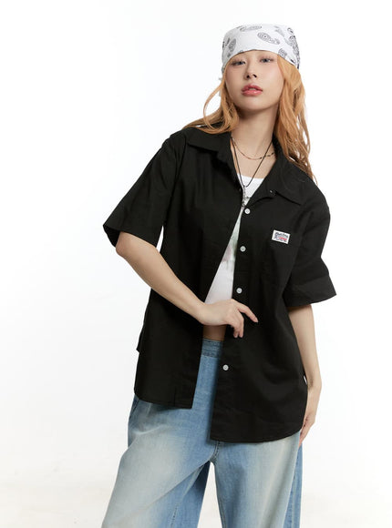 oversized-collared-short-sleeve-shirt-cy505 / Black