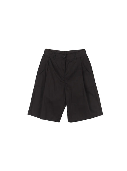 pintuck-wide-fit-shorts-cu513 / Black